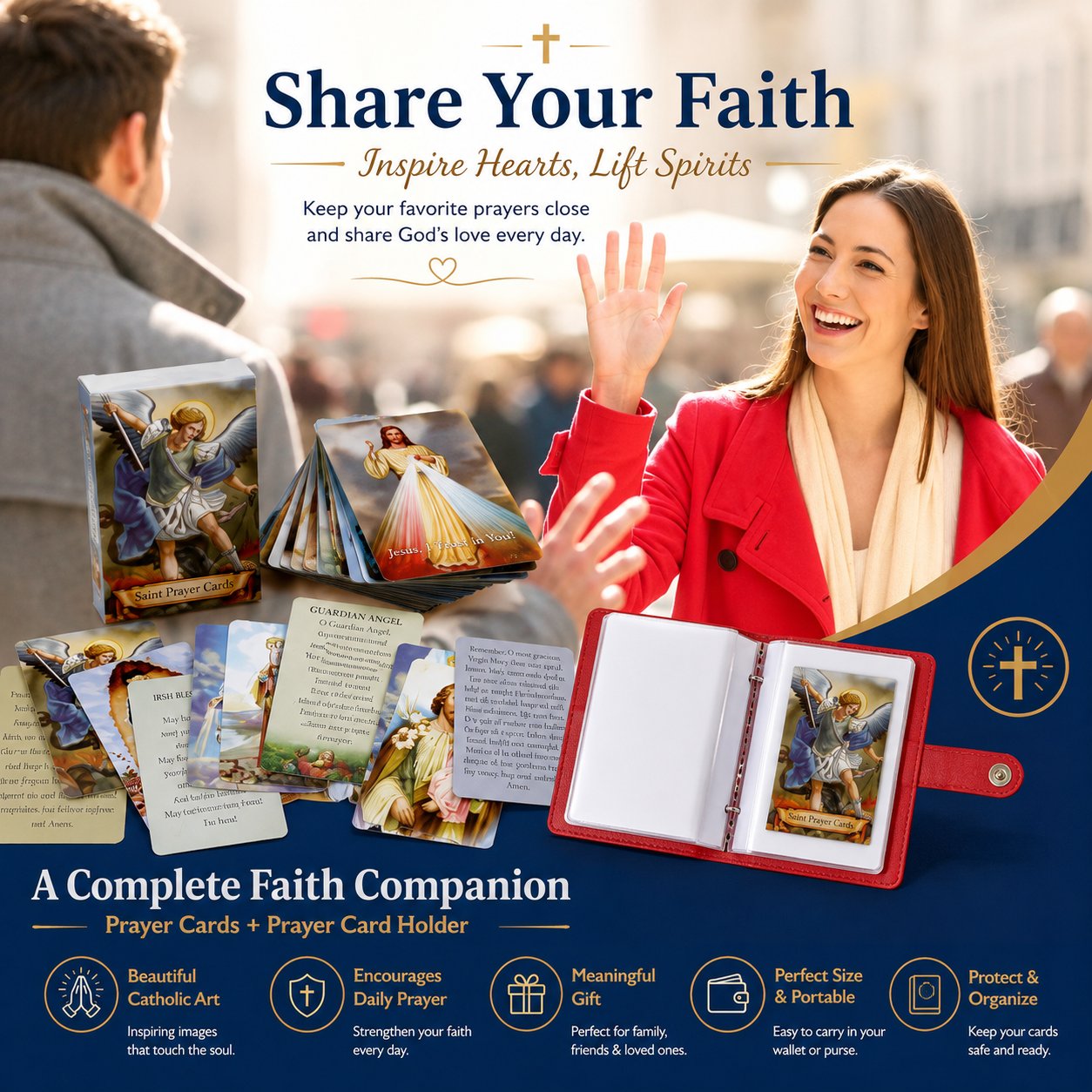 🚗 NUR HEUTE: 50 % RABATT ✨✝️ Hosday® Catholic Genuine Leather Holy Card Holder – Pocket Prayer Card Organizer with Snap Closure