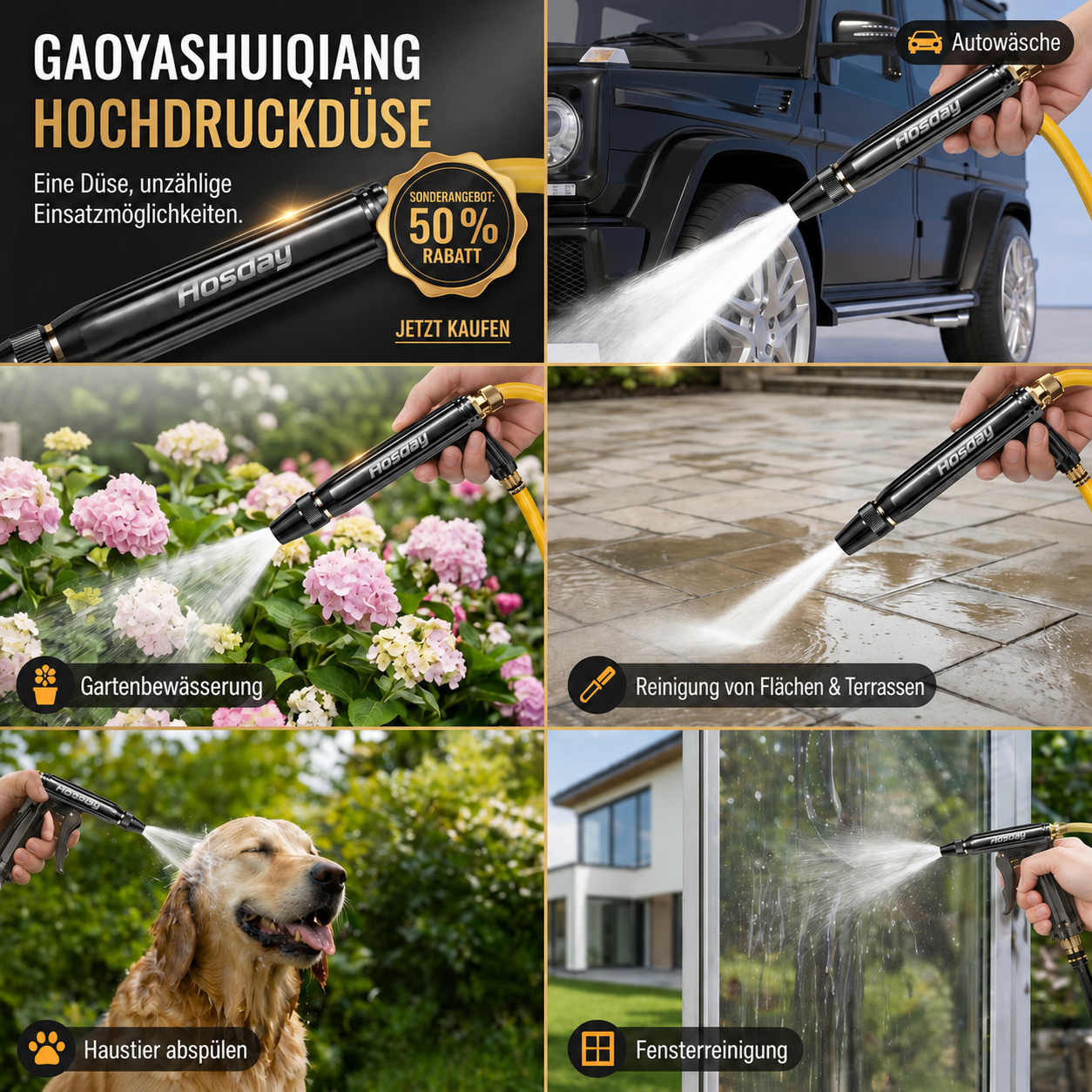 🚗 NUR HEUTE: 75 % RABATT ✨ Hosday® Leistungsstarker Hochdruckreiniger für Auto & Garten
