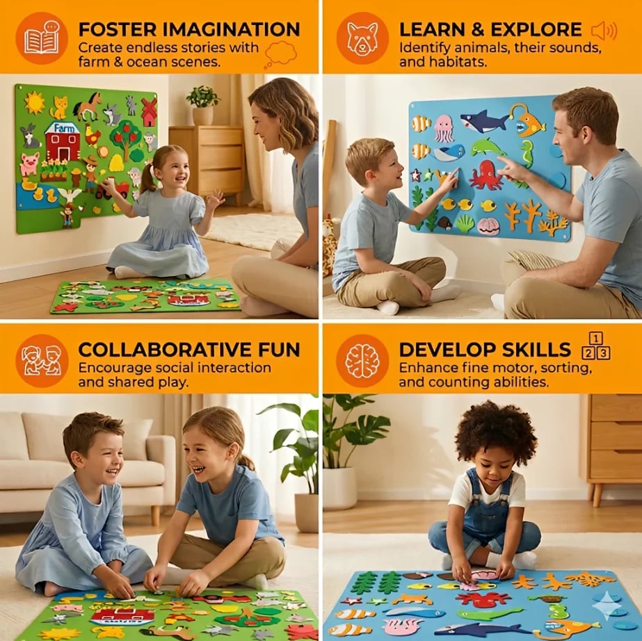 🚗 NUR HEUTE: 80 % RABATT ✨Hosday® Montessori Learning Felt Board - Explore Imaginative Worlds!