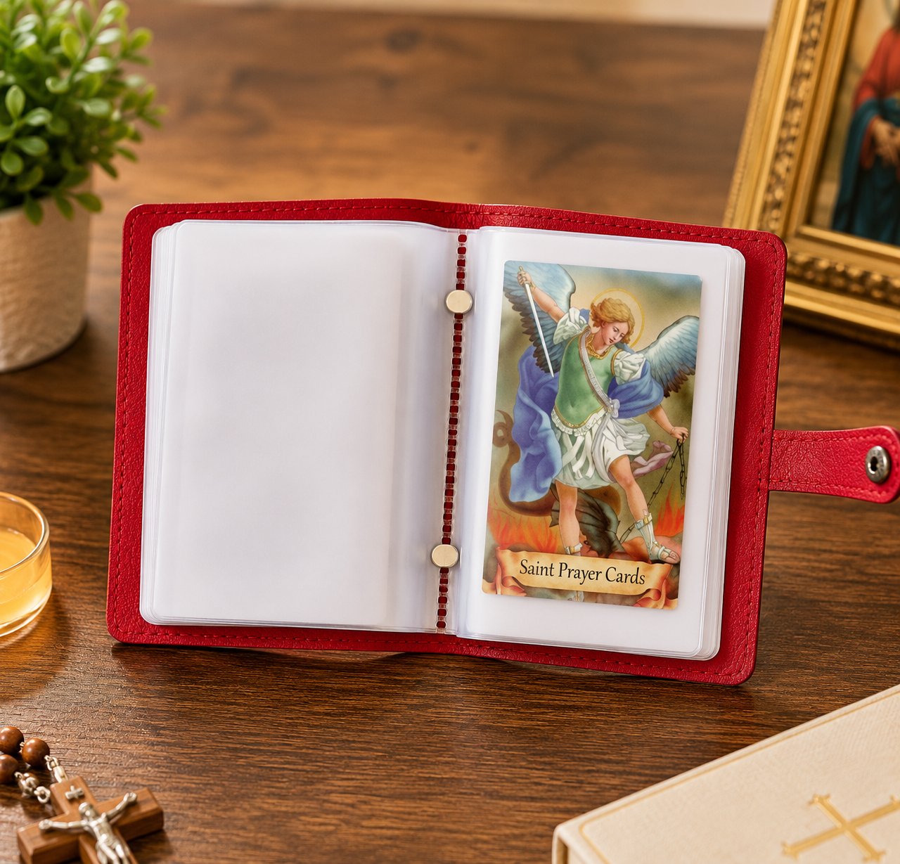 🚗 NUR HEUTE: 50 % RABATT ✨✝️ Hosday® Catholic Genuine Leather Holy Card Holder – Pocket Prayer Card Organizer with Snap Closure